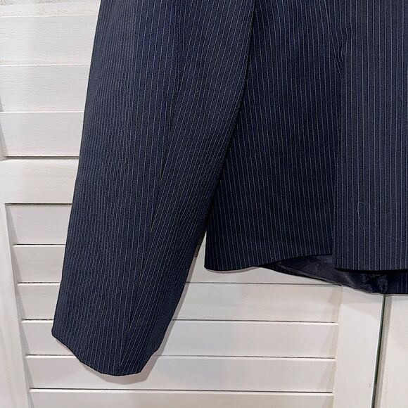 Tahari ASL Blazer Jacket Size 16 Navy Blue Pinstripe - Picture 10 of 15